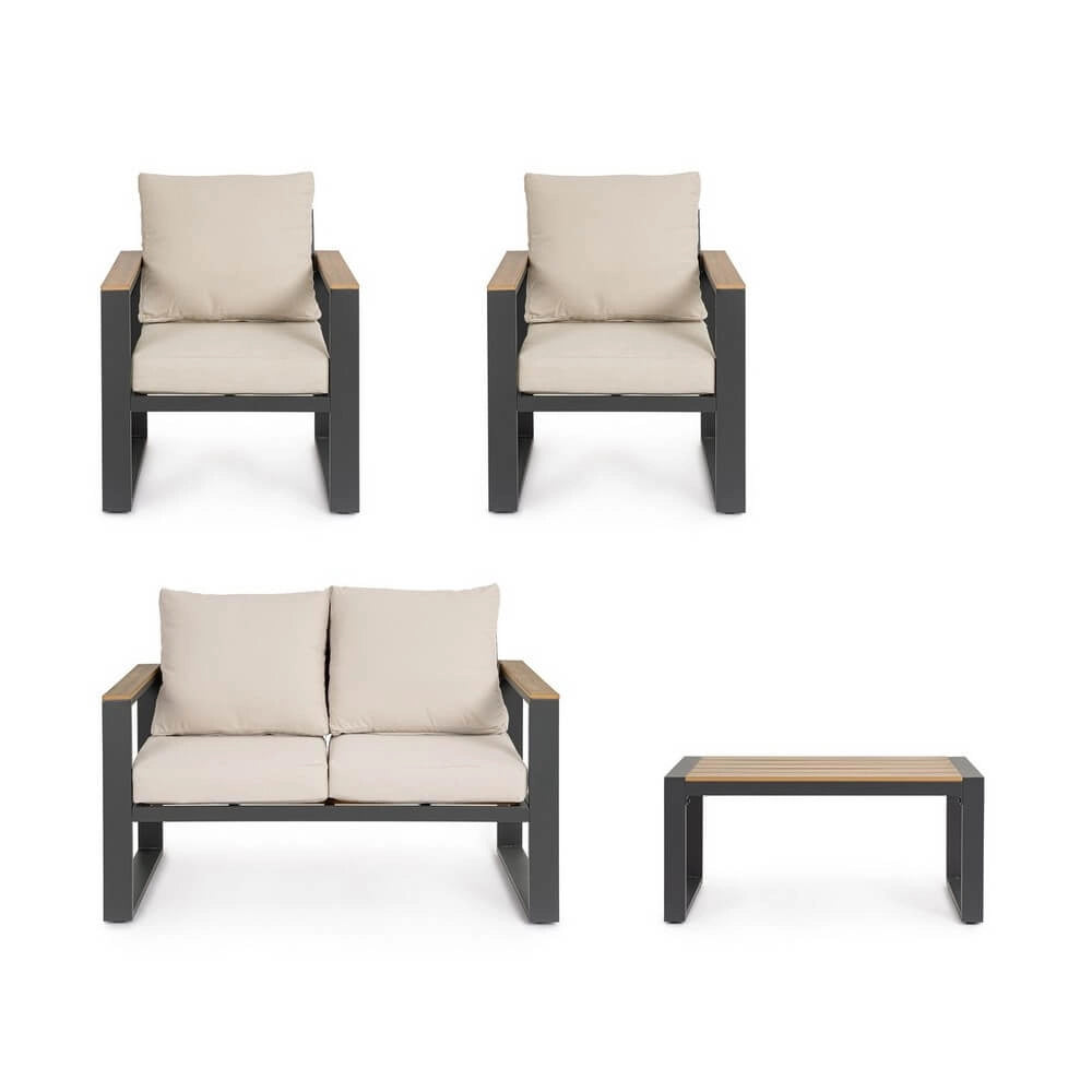 Set da 4 Salotto da Giardino in Alluminio con Cuscini e Tavolino - TALVION