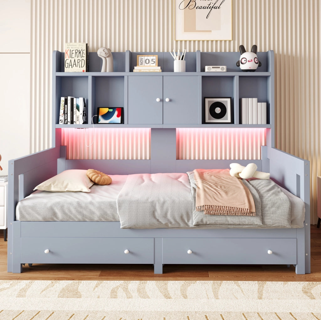 Divano letto estraibile multifunzione 90x190 cm in legno; grigio