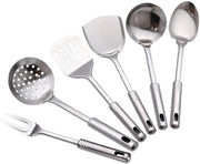 Set di Cucina in Acciaio Inossidabile - 6 pezzi - Set di Cucina - Accessori da Cucina in Silicone - Maniglie Ergonomiche - Smalto Antitraslucido - Facile da Svuotare
