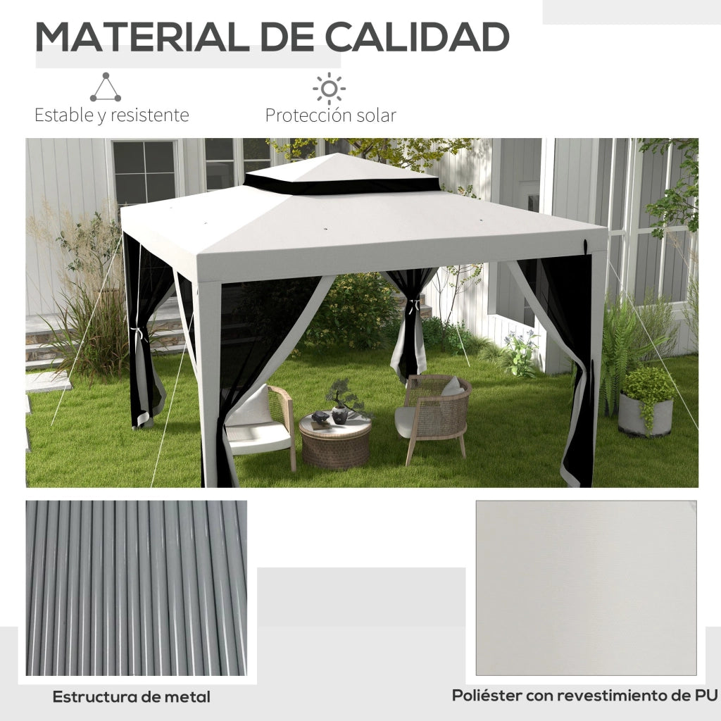 Gazebo per Giardino 3x3 m ¨C zephmum ¨C Grigio, Metallo, con 4 Mosquitere