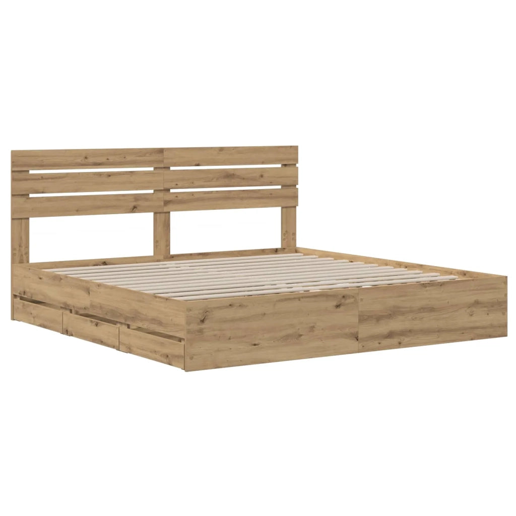 Bed Frame with Storage and Headboard Artisan Oak 180 x 200 cm 3445825