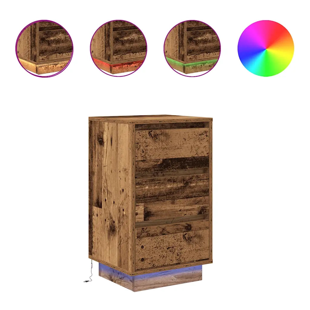 vidaXL Comodino con Luci LED Legno Antico 38x34x65 cm