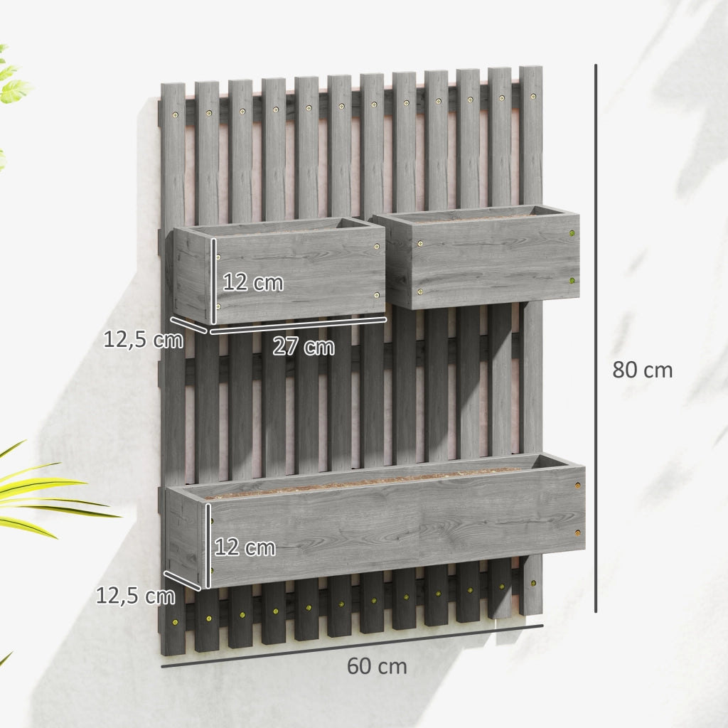 Giardino murale 3 bacs ¨C Minimal ¨C grigio legno 60x16x80 cm