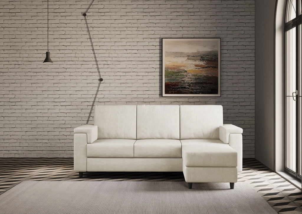 Divano 3 Posti con Pouf 208x155x85 cm Marrak in Tessuto Latte