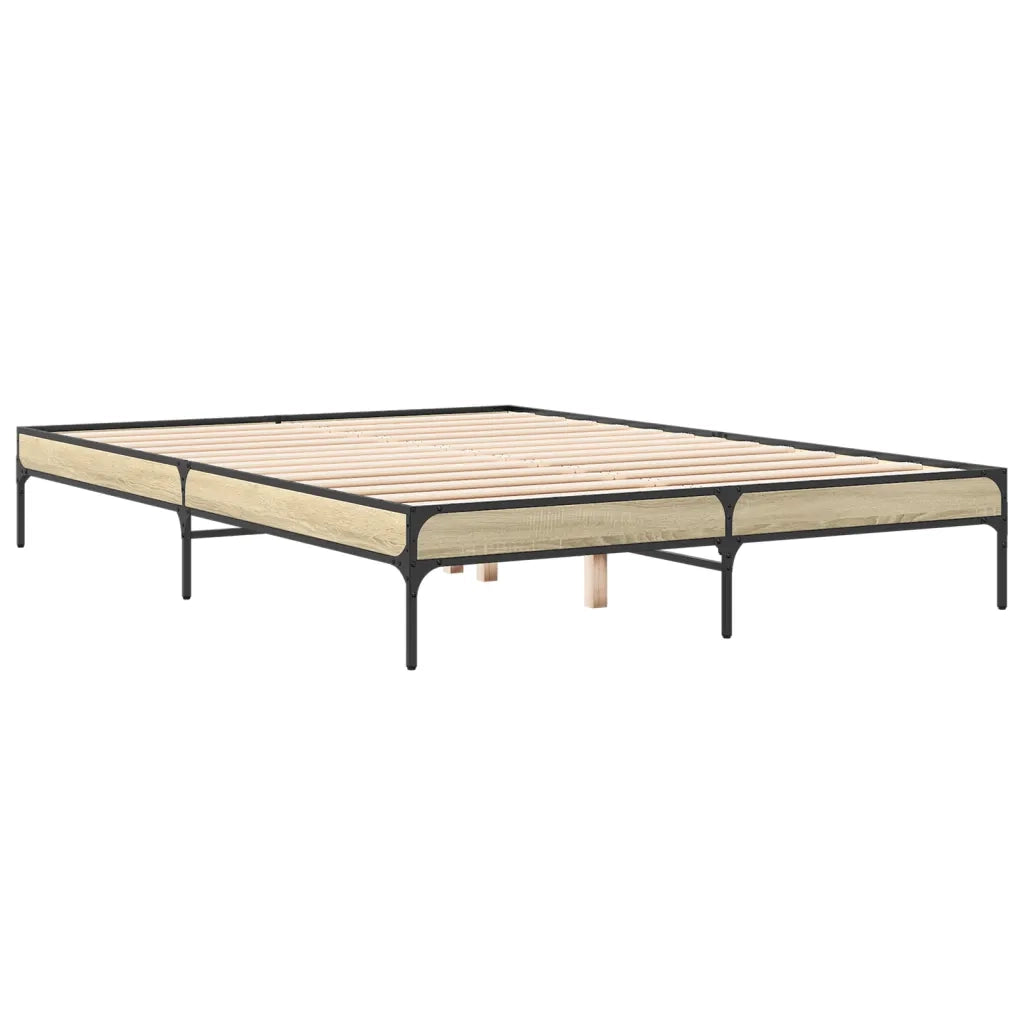 Letto matrimoniale | Letto per adulti | Giroletto Rovere Sonoma 150x200 cm in Legno Multistrato Metallo