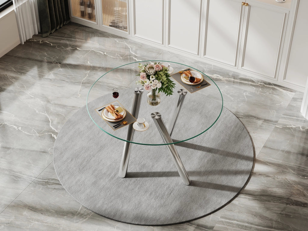 Set da pranzo con tavolo in vetro temperato e 4 sedie imbottite facile da pulire stabile metallo e pvc bianco