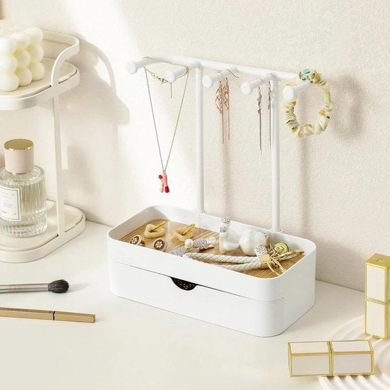 Organizzatore elegante per gioielli - 1 pezzo - Bianco - Legno con grucce