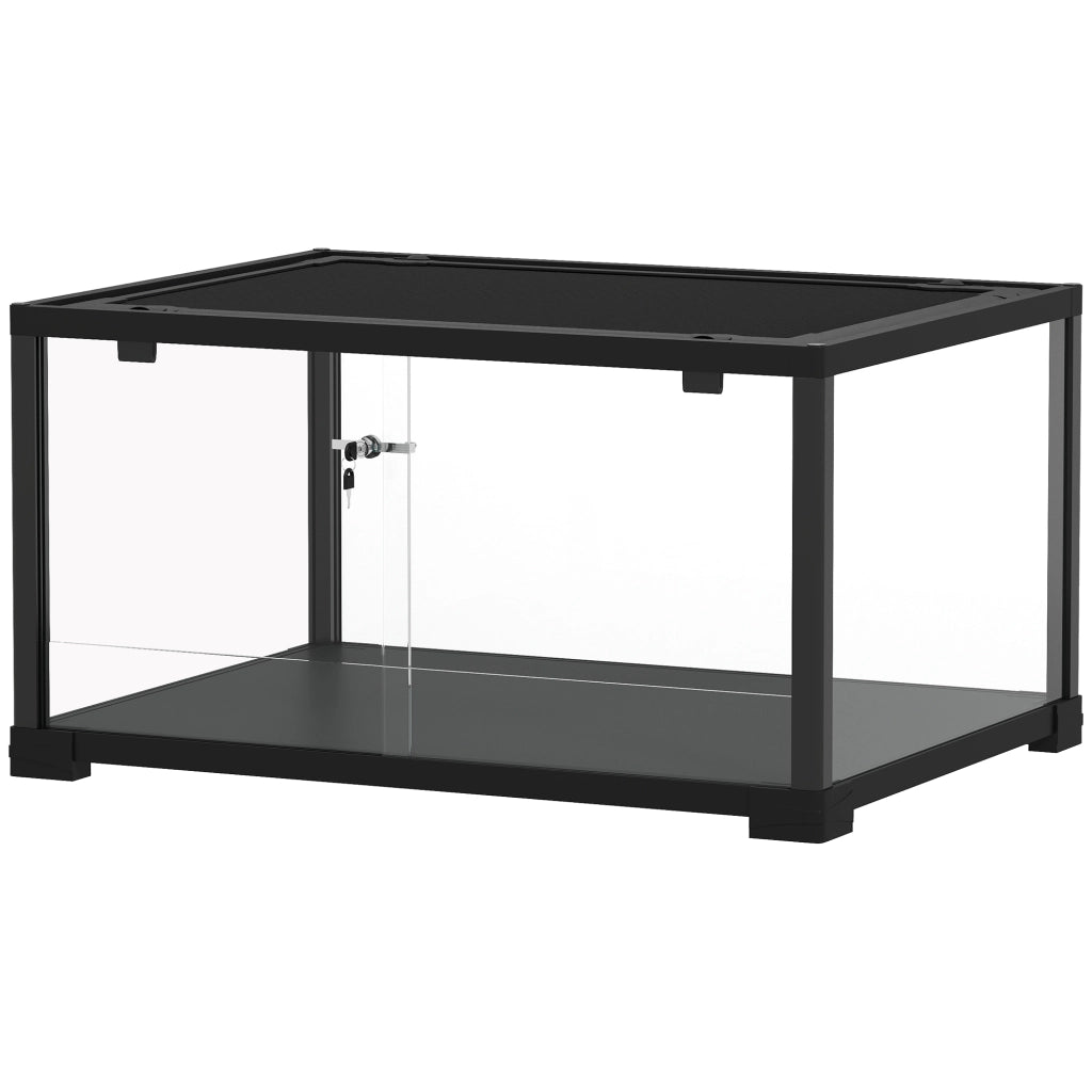 Rettilario Rialzato con Doppia Serratura e Pareti in Vetro. 60x45x32 cm. Nero