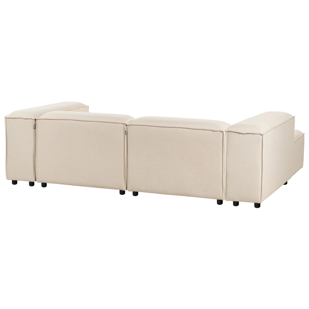 Divano modulare moderno angolare a 3 posti lato destro con ottomana in poliestere Beige Gambe nere Soggiorno moderno