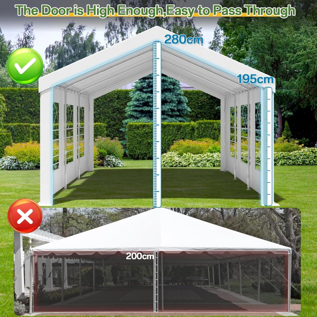 Gazebo da 4 x 6 m, resistente, con pareti laterali, impermeabile, in PE, con struttura in acciaio galvanizzato, tenda per feste, eventi, uso esterno, colore bianco