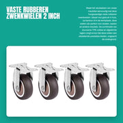 Set di ruote rigide in gomma rigida - 4 pezzi - 5 cm - Resistente a elevate temperature - Bassa rumorosità - Ruote per sedia a rotelle - Ruote in gomma rigida