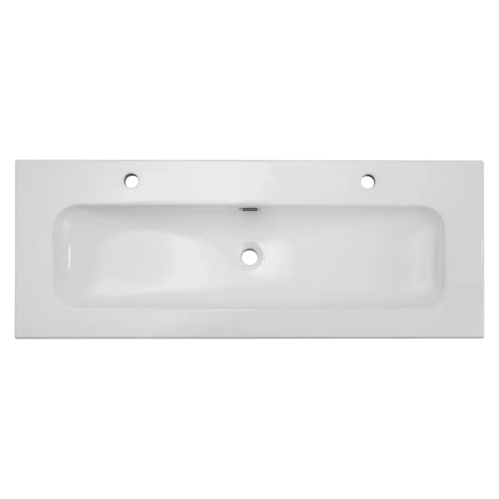 Lavabo incasso LARGO 120 cm in ceramica bianca lucida doppio rubinetto