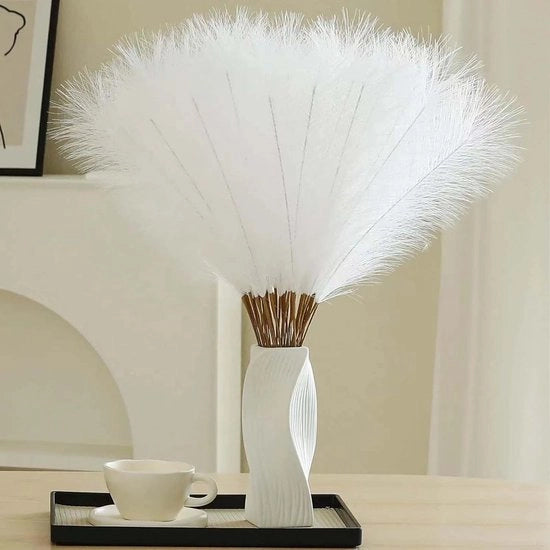 Decorazione per interni, 30 pezzi, pampas grasso, 55 cm, fiori secchi, decorazione boho, per uso domestico, matrimonio (bianco)