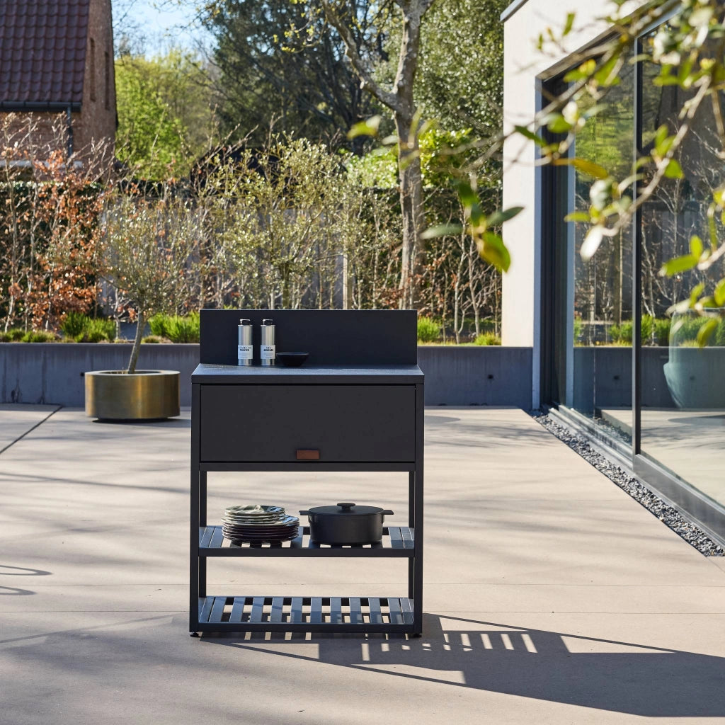 Cucina esterna in acciaio con 1 anta e 2 ripiani, 80cm, nero