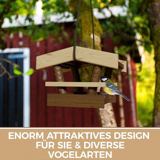 Casa per uccelli da appendere, legno, 19 x 19 x 15 cm, di legno FSC, alta qualità UE, resistente alle intemperie, ideale per giardino e balcone, con corda robusta, bel nido per uccelli