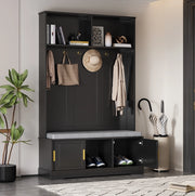 Appendiabiti da ingresso con panca e scarpiera; 6 ganci; nero; 120x40x191 cm
