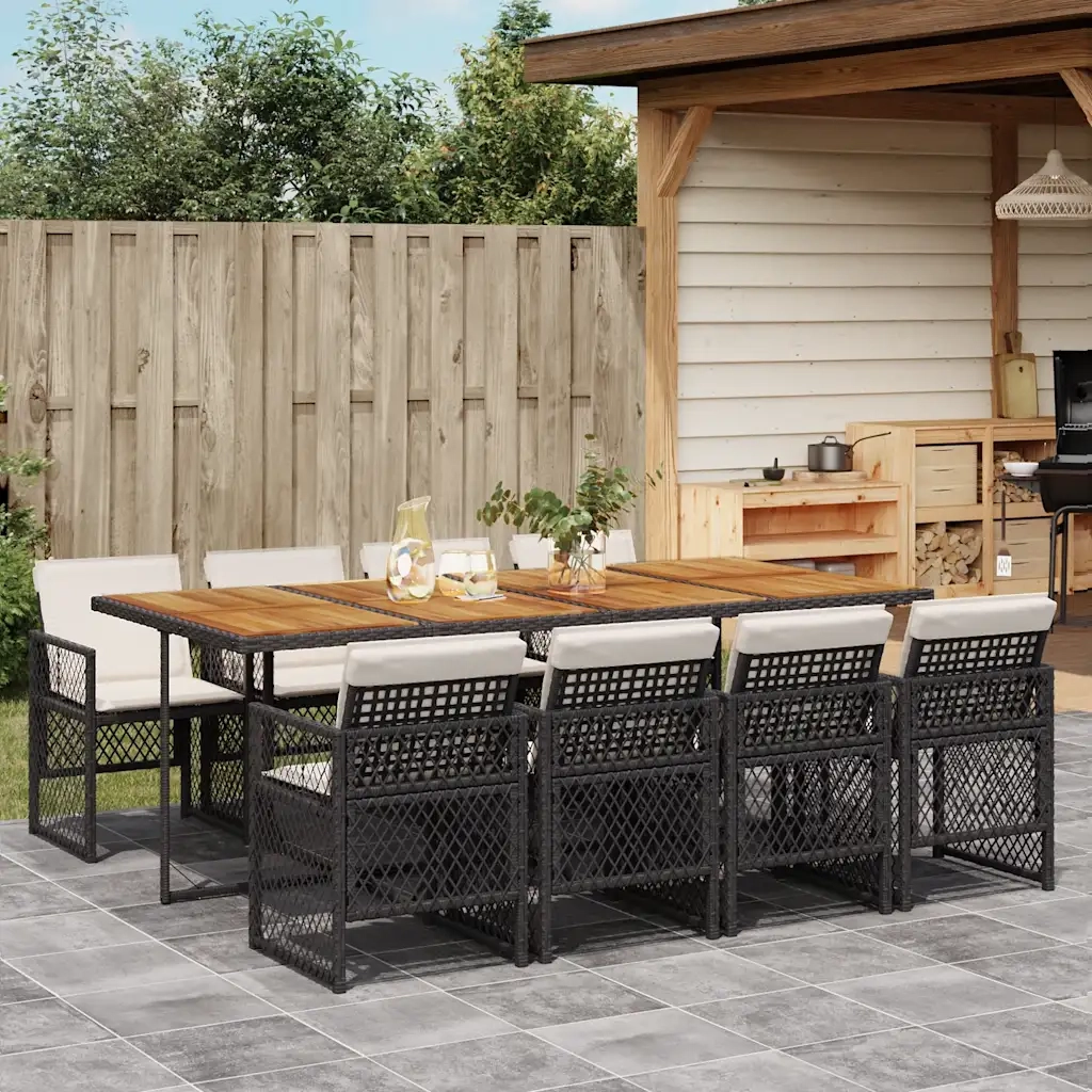 vidaXL Set da Pranzo da Giardino 9 pz con Cuscini Nero in Polyrattan