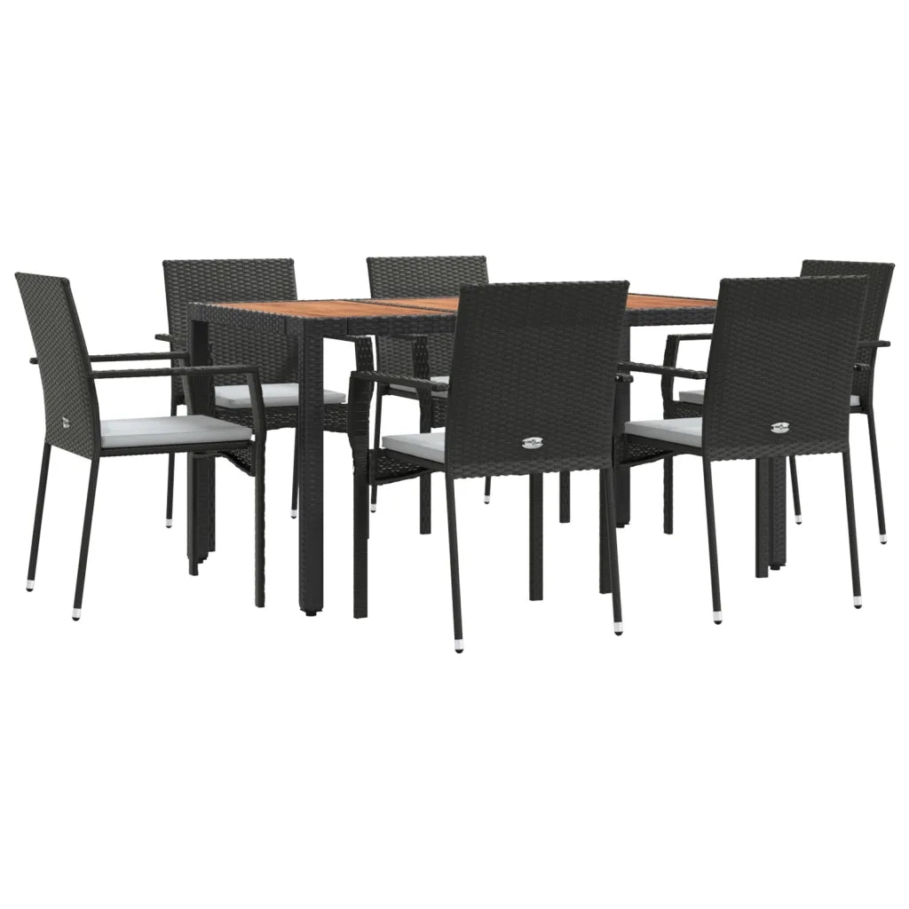 Set da Pranzo da Giardino 7 pz Nero con Cuscini in Polyrattan 3184990