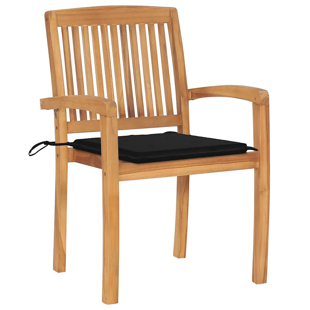 Sedie da Giardino 2 pz con Cuscini Neri Massello di Teak cod mxl 67137