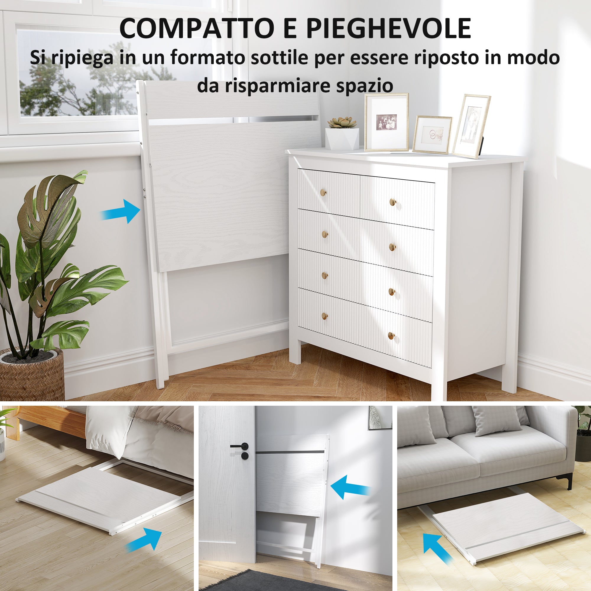 Scrivania Pieghevole 81,5x62x86,5 cm con Ripiano per Monitor Bianco