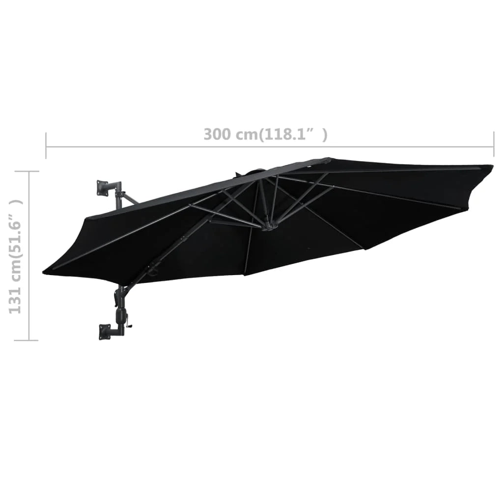 Ombrellone da parete con palo in metallo 300 cm nero 02_0008683