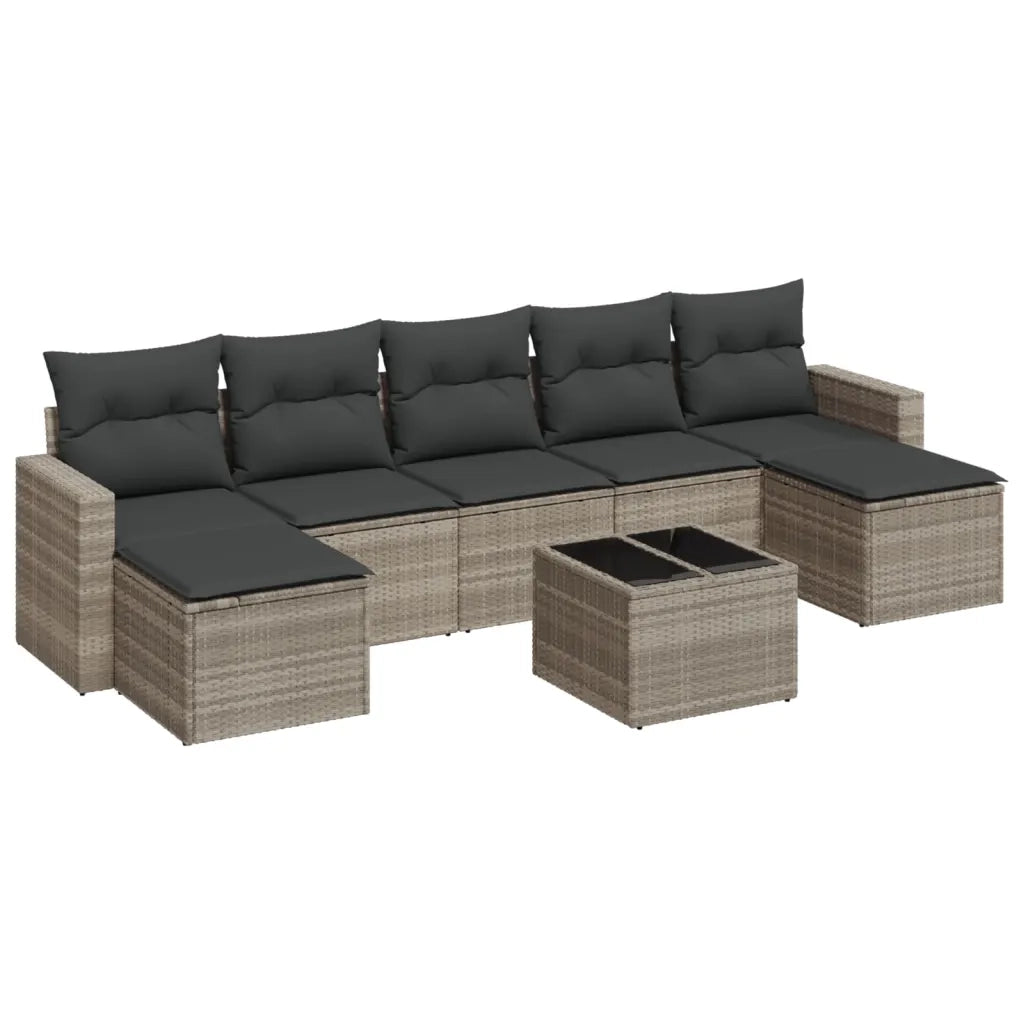 Set Divano da Giardino 8pz con Cuscini Grigio Chiaro Polyrattan