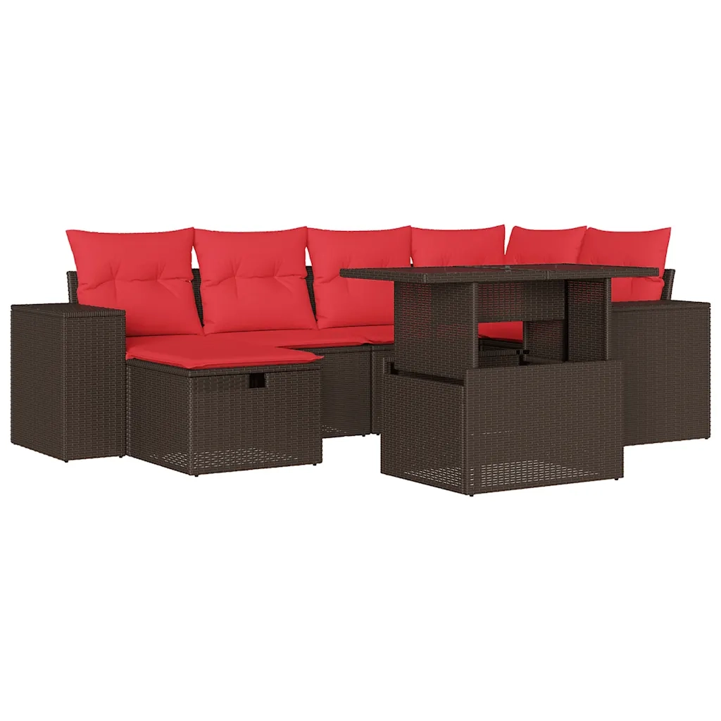 Set Divani da Giardino 7 pz con Cuscini Marrone in Polyrattan 3275304
