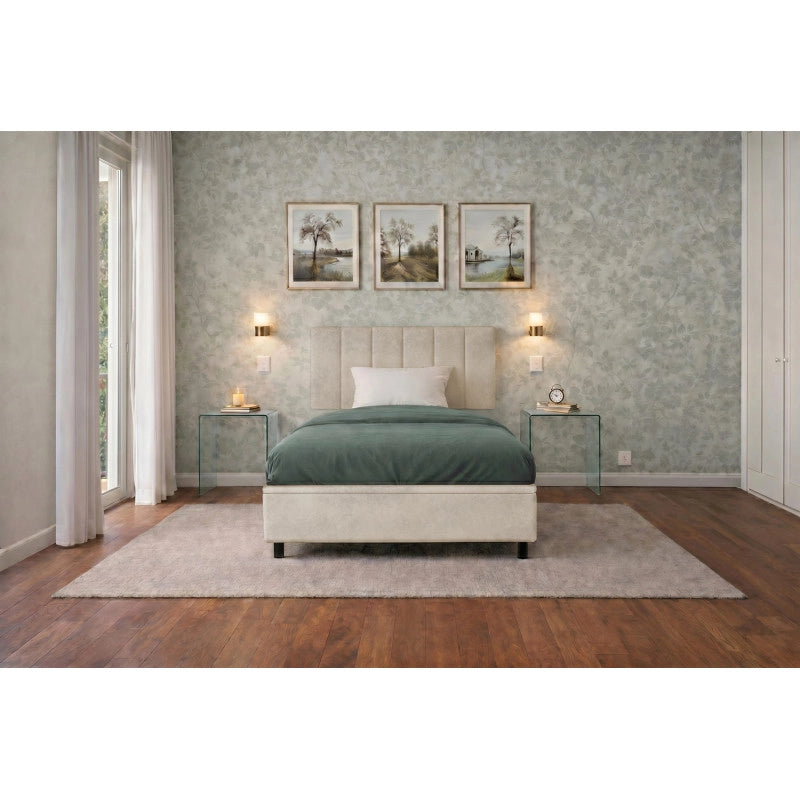 Letto imbottito Singolo 80x190 cm Vertical - Contenitore,Microfibra,Sabbia
