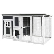Pollaio per Galline Ovaiole da Esterno con Tetto Impermeabile e Zona di Corsa, Nidificazione in Legno, 160x75x80 cm, Grigio e Bianco