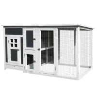 Pollaio per Galline Ovaiole da Esterno con Tetto Impermeabile e Zona di Corsa, Nidificazione in Legno, 160x75x80 cm, Grigio e Bianco