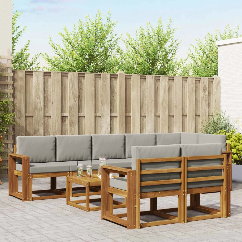Set di divani da esterno 9 pcs Grigio Naturale e Chiaro