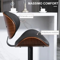 Set 2 Sgabelli da Bar con Schienale Regolabili in Altezza, Legno e Finta Pelle, 53x52x92-112 cm, Nero