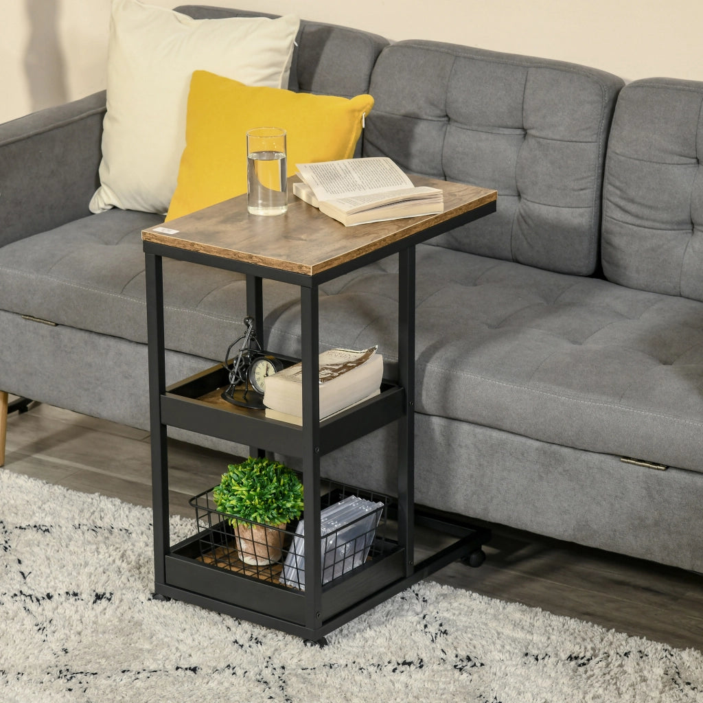 Tavolino da salotto con ruote e scaffali aperti ¨C zephmum ¨C marrone scuro 51x33x66cm