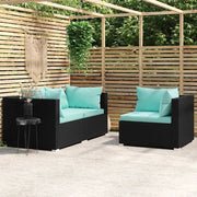 Salotto da Giardino-Set Divani da Giardino 3 pz con Cuscini Nero in Polyrattan 171097