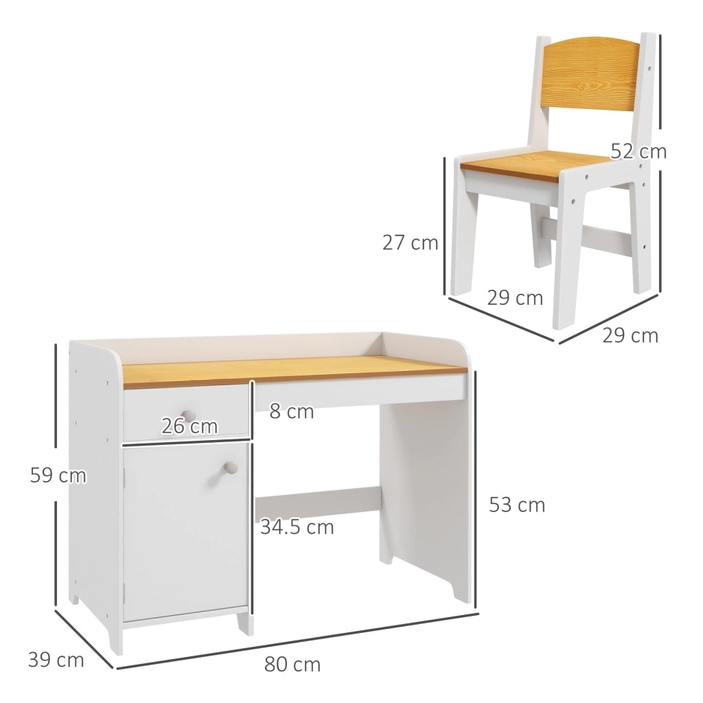 EasyComfort Banco Scuola e Sedia per Bambini da 3-6 Anni con Cassetto e Armadietto in Legno Bianco