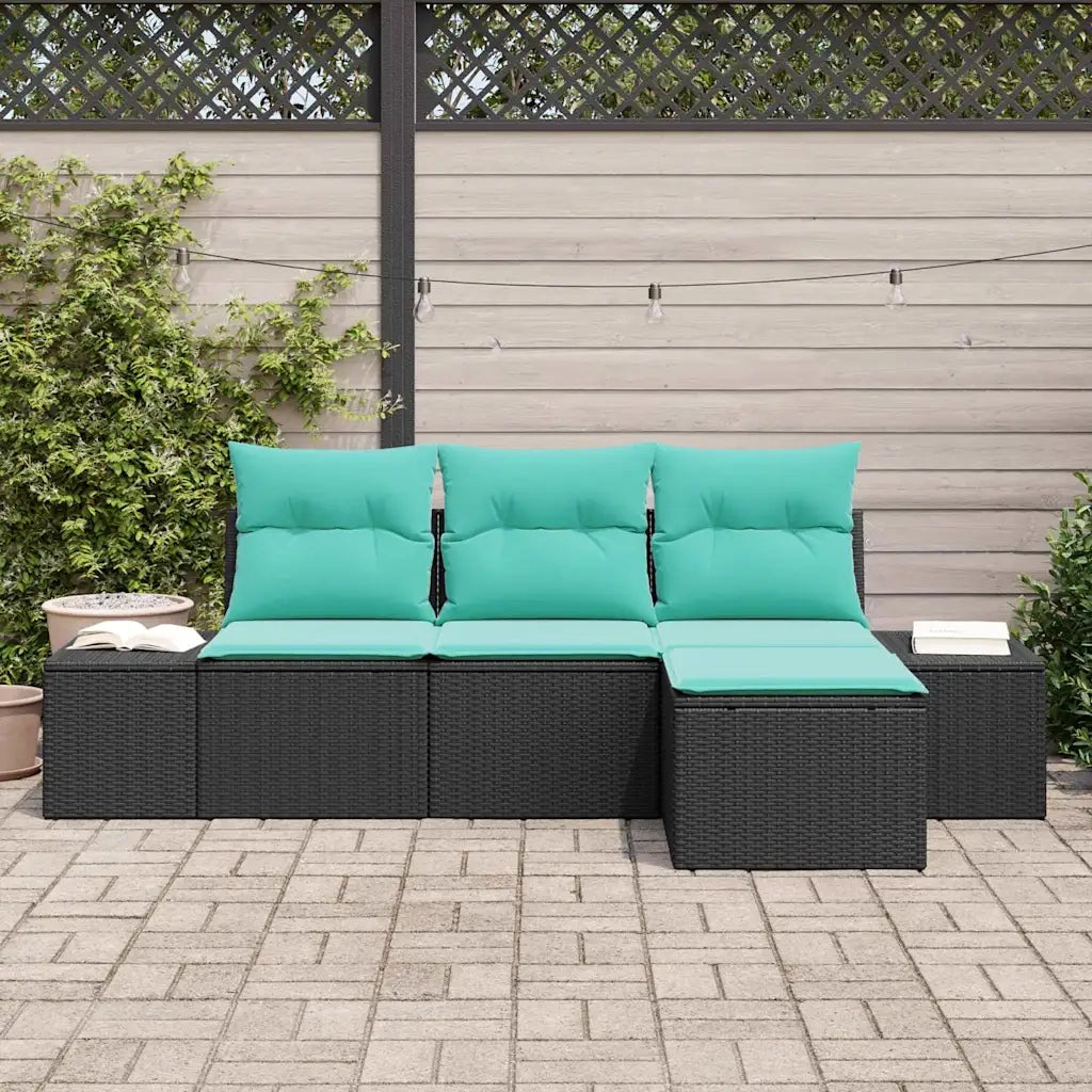 Set di divani 4 pz Nero [Sintetico]: Rattan in Polipropilene 3347016