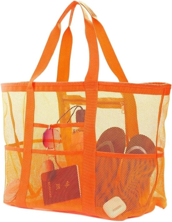 Tas a rete per giocattoli da spiaggia - Borsa pieghevole con tasche e chiusura a zip