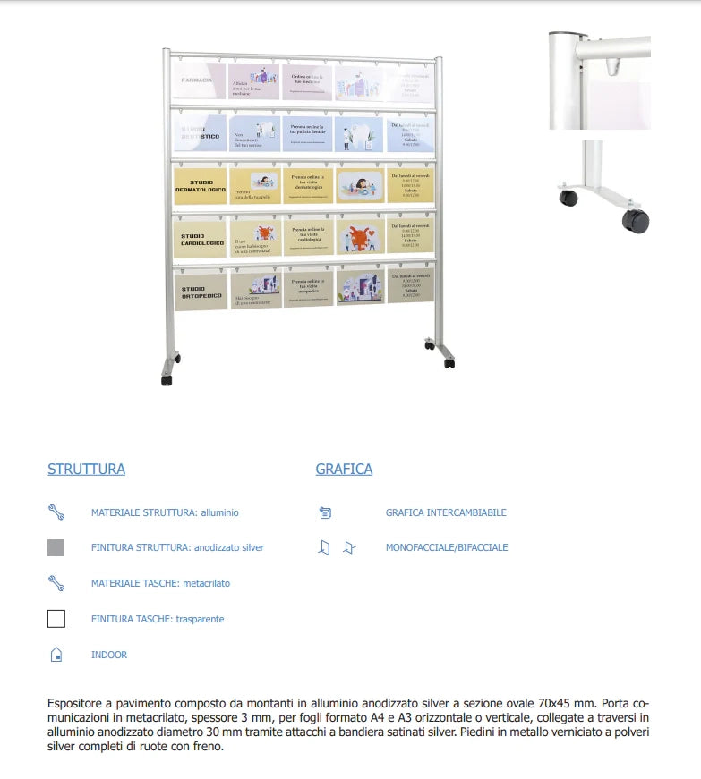 Bacheca in plexiglass con ruote A3 - 16 A3 Orizzontale