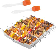 Set di Spiedini per Barbecue in Acciaio Inossidabile con Supporto per Spiedini per BBQ Spiedini da 35 cm per Focolare da Campo Spiedini per Carne con Rotazione a 360°