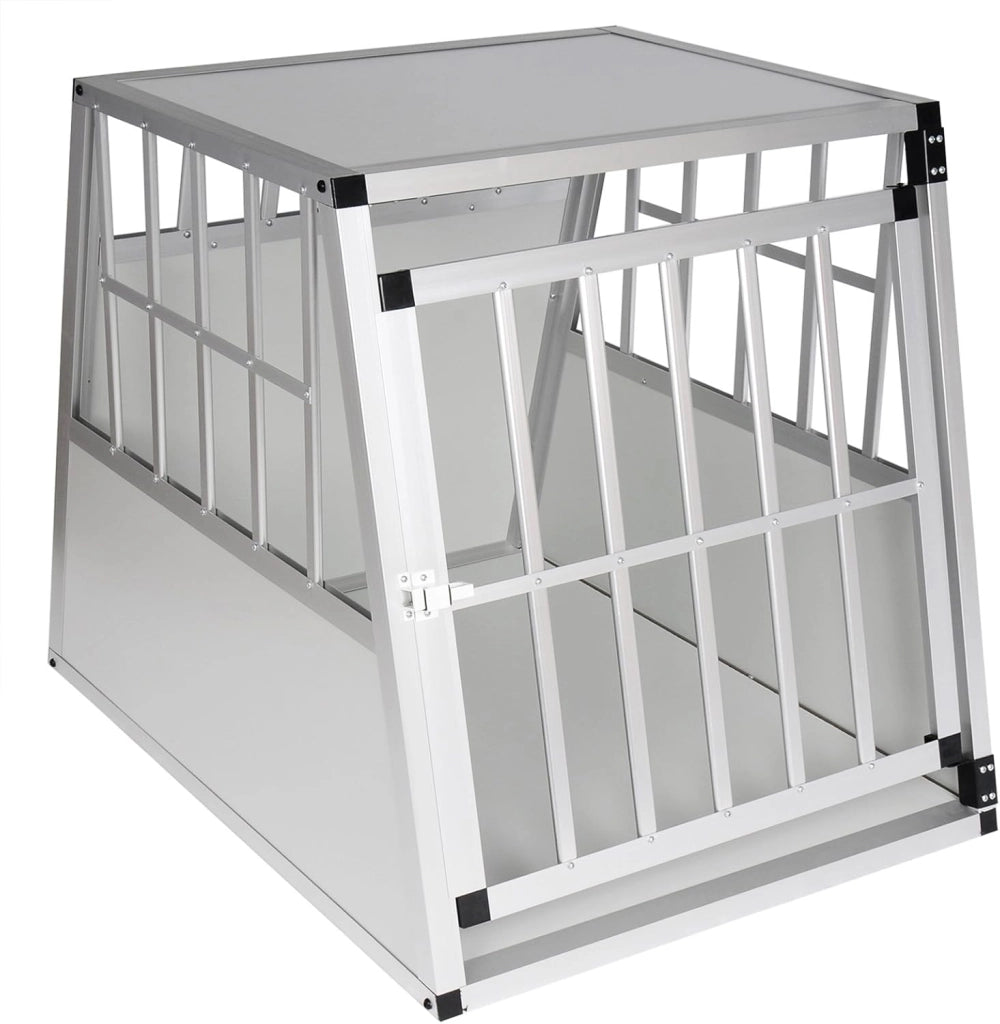 Trasportino Cane Auto, Trasportino Cani in Alluminio, Box Trasporto per Cani Media Piccola da Auto, Cuccia Cane Esterno, Kennel per Canette con Chiusura per Viaggio Trasporto 65x85x71cm