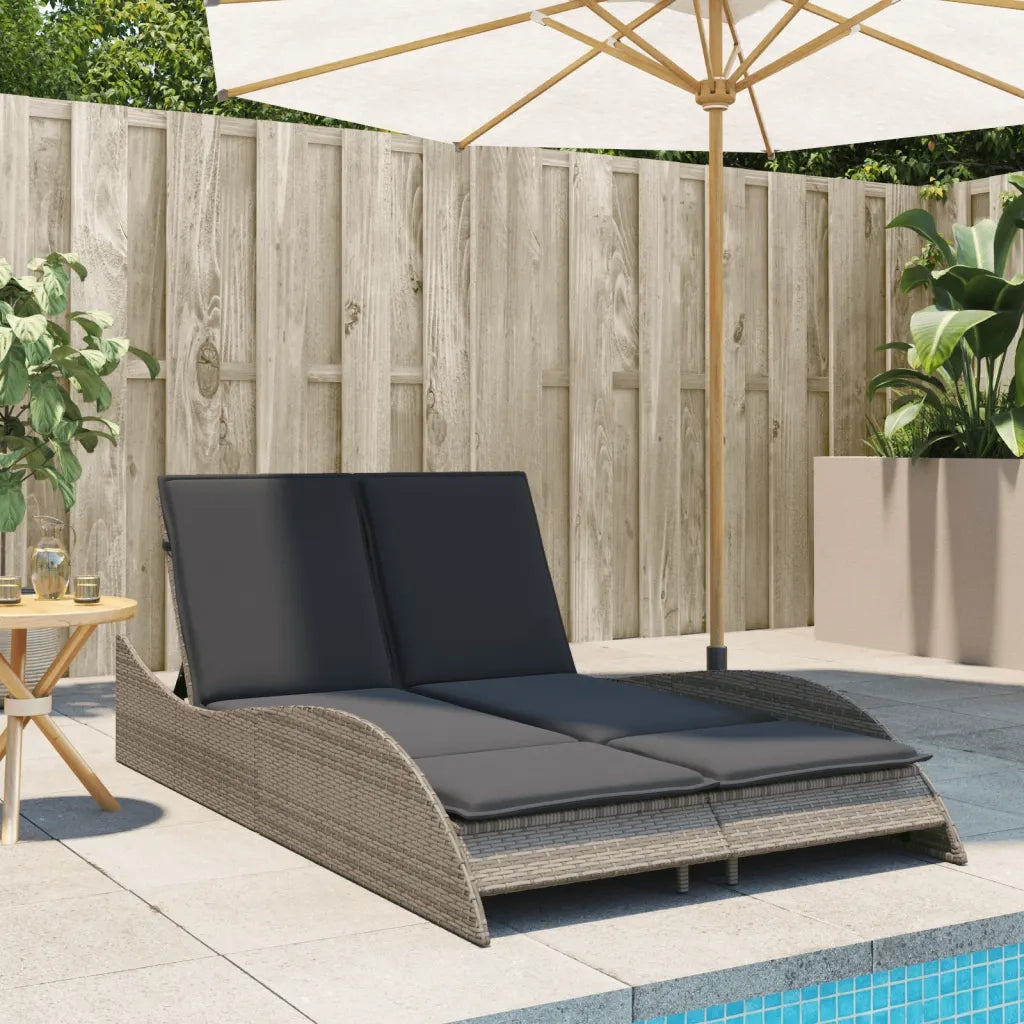 Lettino Prendisole | Sdraio da giardino | Lettino da sole con Cuscini Grigio 114x205x73 cm Polyrattan