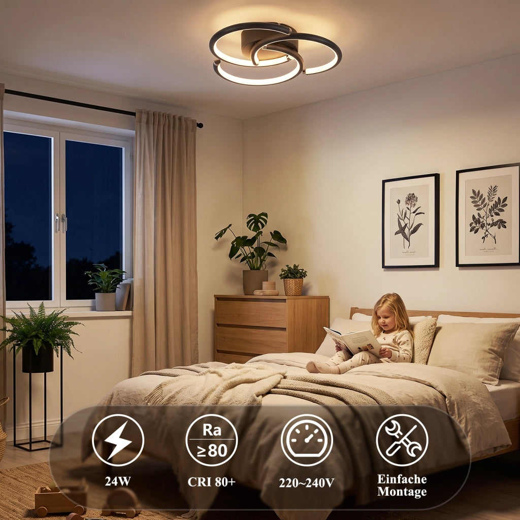 ZMH Lampada da Soffitto LED 24W 3000K Nera Anelli Moderna in Metallo per Soggiorno Ufficio Cucina Corridoio