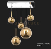 SOSP. BIANCO RETTANGOLARE 5 LUCI VETRI (1 GRANDE+1 MEDIO+3 PICCOLO) TUTTI ORO 1155BI-S5 RMIX-OR