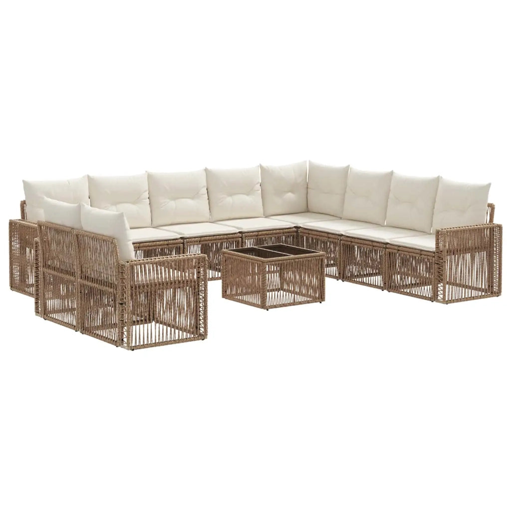 Set Divano da Giardino 11 pcs Beige e Bianco Crema polyrattan