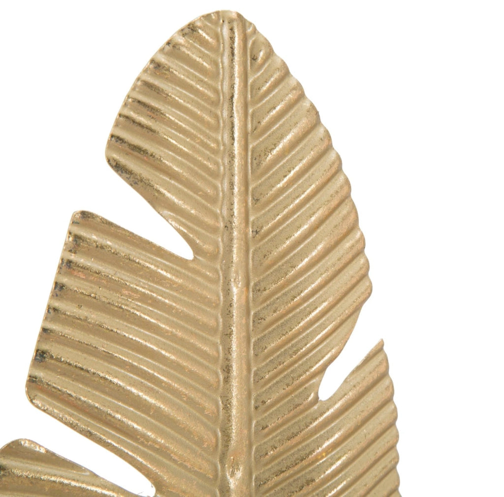 Scultura Foglia con Portacandele Glam 10x10x34 cm in Ferro Oro e Nero