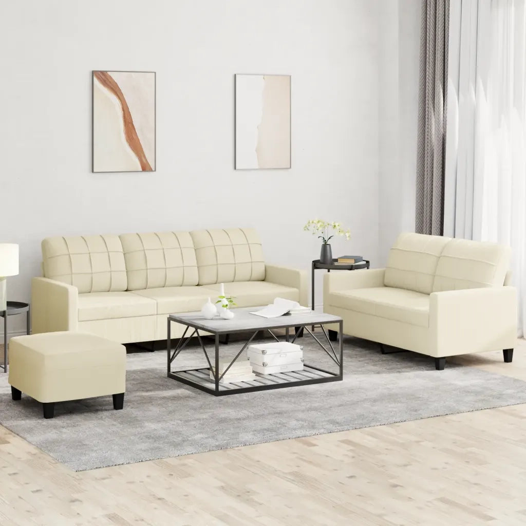 Set di Divani 3 pz con Cuscini crema in Similpellecod mxl 107064
