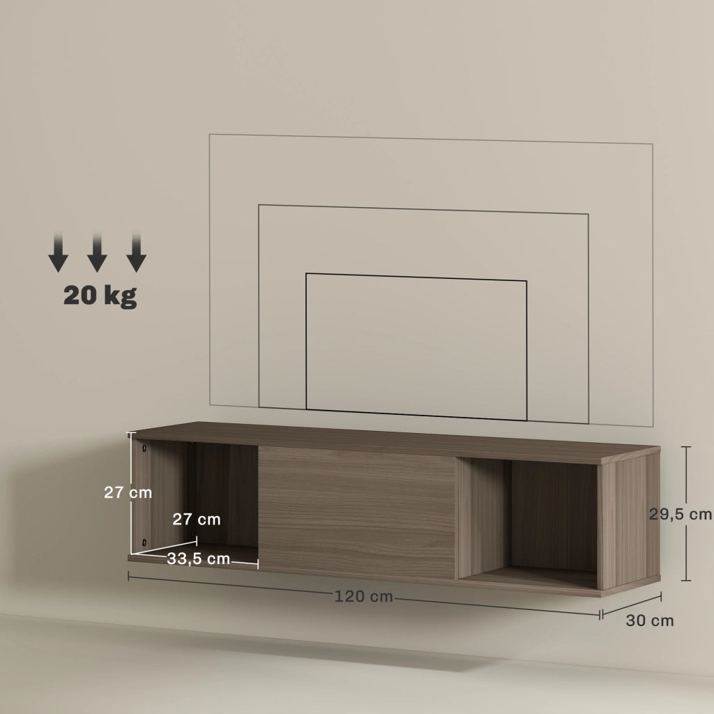 Mobile TV a Parete con 2 Compartimenti Aperti e Anta ¨C zephmum ¨C Marrone 120x30x29,5 cm