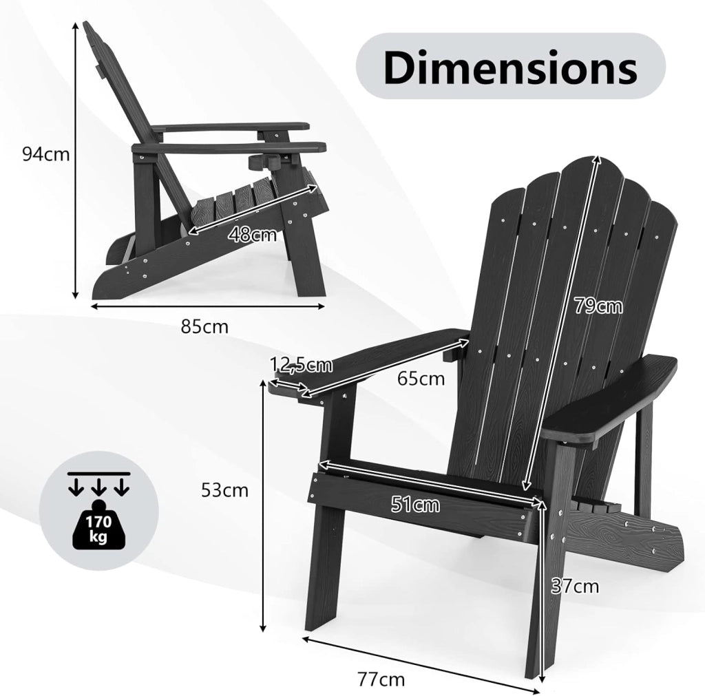 Adirondack - Poltrona grande lounge per patio con portabicchieri regolabile, sedia antincendio all'aperto, resistente alle intemperie, in legno, per copertura, giardino, 85 x 77 x 94 cm