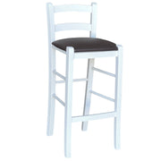 Sgabello legno bianco sedile  similpelle marrone h 67 cm da terra alla seduta