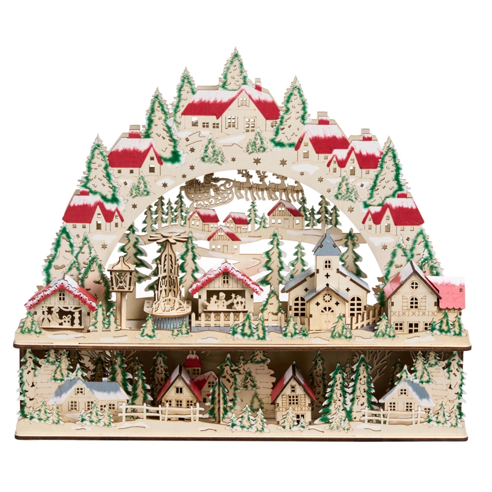 Decorazione natalizia con luce LED Ornamento luminoso in legno marrone a batteria